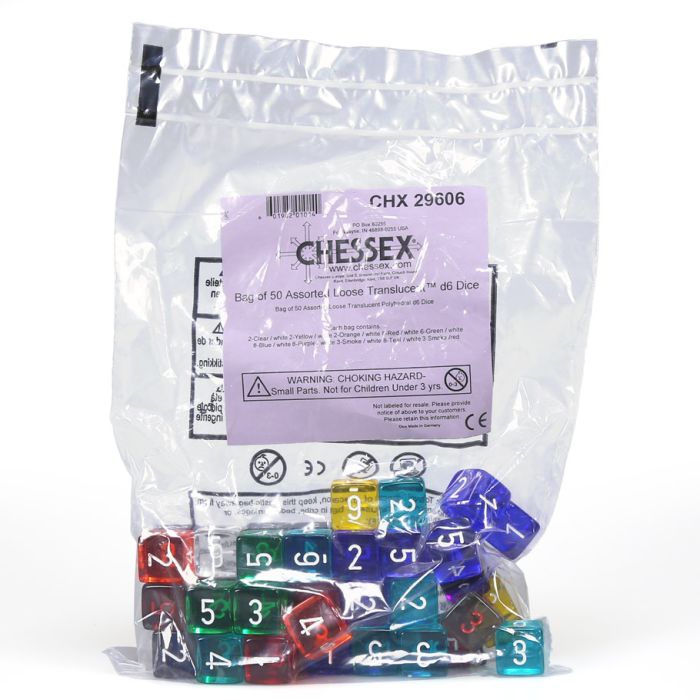 D6 Bag 16mm Translucent With Numbers (50) - Cats In Hat Inc.