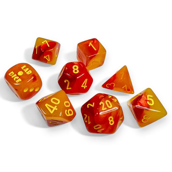 7-Set Tube Lab Dice: Gemini Gellow Luminary Polyhedral Red/Yellow
