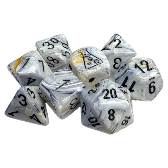 7-Set Tube Lab Dice: Marble Calcite/Black