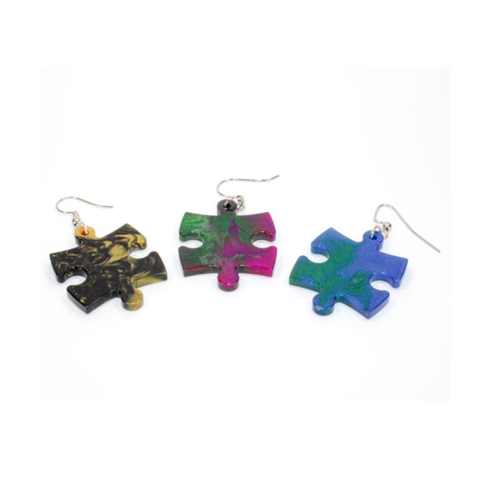 Hook Earrings Gemini Puzzle Piece Pair (Assorted Dice Colors) - Cats In Hat Inc.