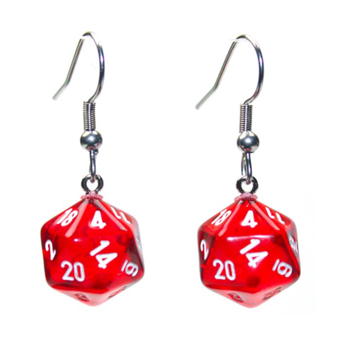 Hook Earrings Translucent Red Mini D20 Pair - Cats In Hat Inc.