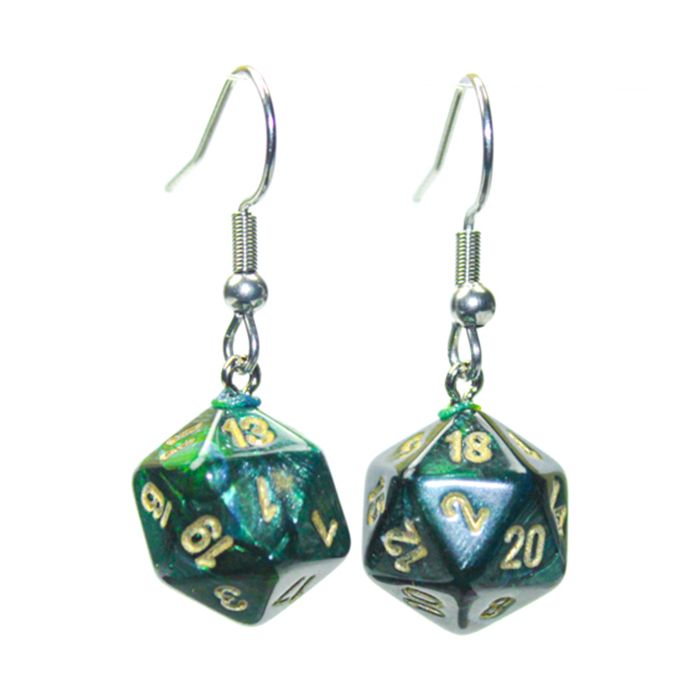 Hook Earrings Scarab Jade Mini D20 Pair - Cats In Hat Inc.