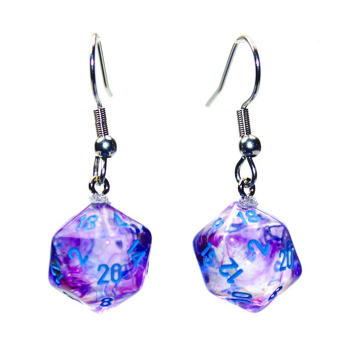 Hook Earrings Nebula Nocturnal Mini D20 Pair - Cats In Hat Inc.