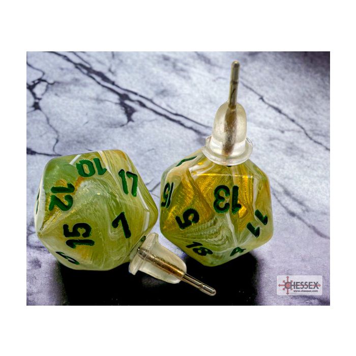 Stud Earrings Marble Green Mini D20 Pair - Cats In Hat Inc.