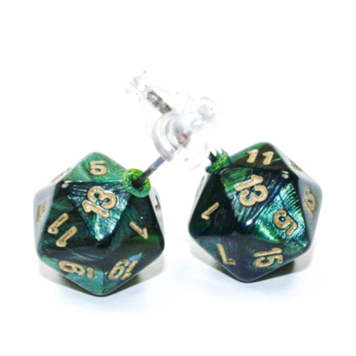Stud Earrings Scarab Jade Mini D20 Pair - Cats In Hat Inc.