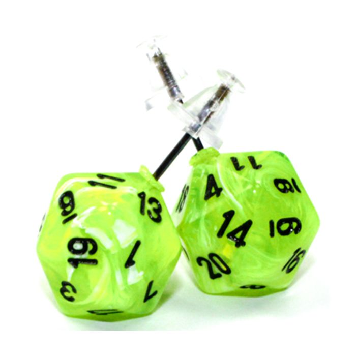 Stud Earrings Vortex Bright Green Mini D20 Pair - Cats In Hat Inc.