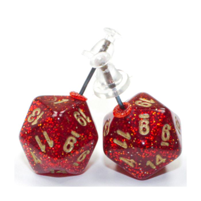Stud Earrings Glitter Ruby Mini D20 Pair - Cats In Hat Inc.