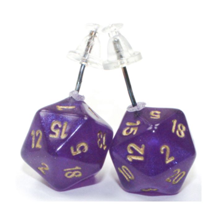 Stud Earrings Borealis Royal Purple Mini D20 Pair - Cats In Hat Inc.
