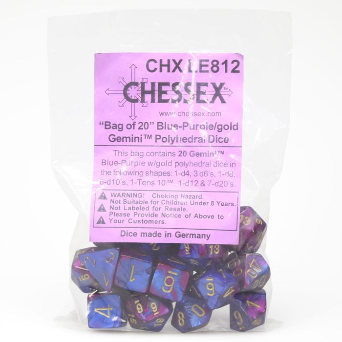 Assorted Bag Of Gemini Blue And Purple With Gold (20) - Cats In Hat Inc.