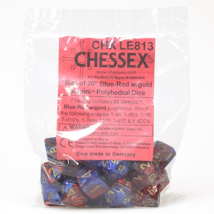 Assorted Bag Of Gemini Blue And Red With Gold (20) - Cats In Hat Inc.