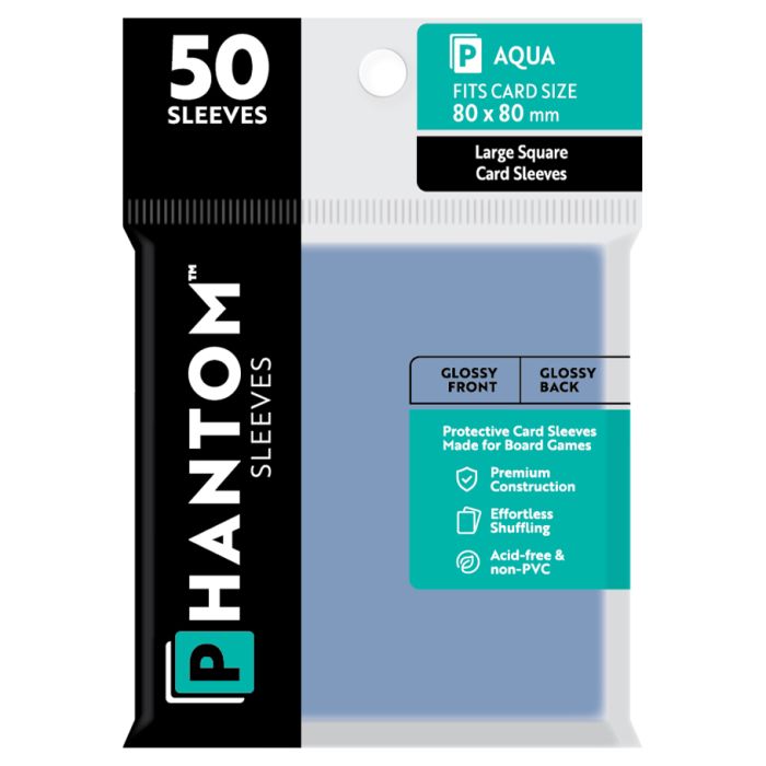 Deck Protector: Phantom Sleeves: Gloss/Gloss Aqua Size (80mmX80mm) (50) - Cats In Hat Inc.