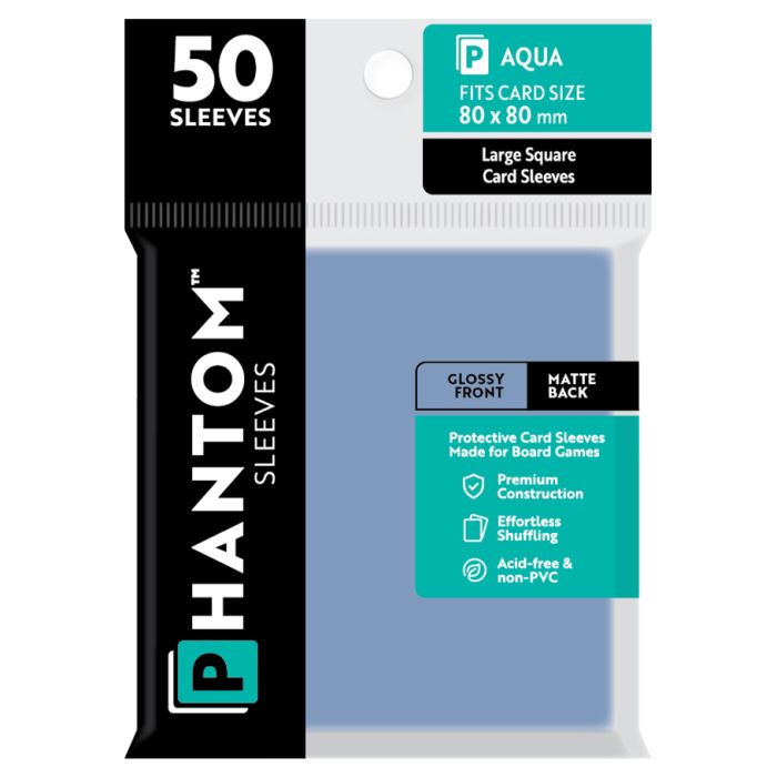 Deck Protector: Phantom Sleeves: Gloss/Matte Aqua Size (80mmX80mm) (50) - Cats In Hat Inc.