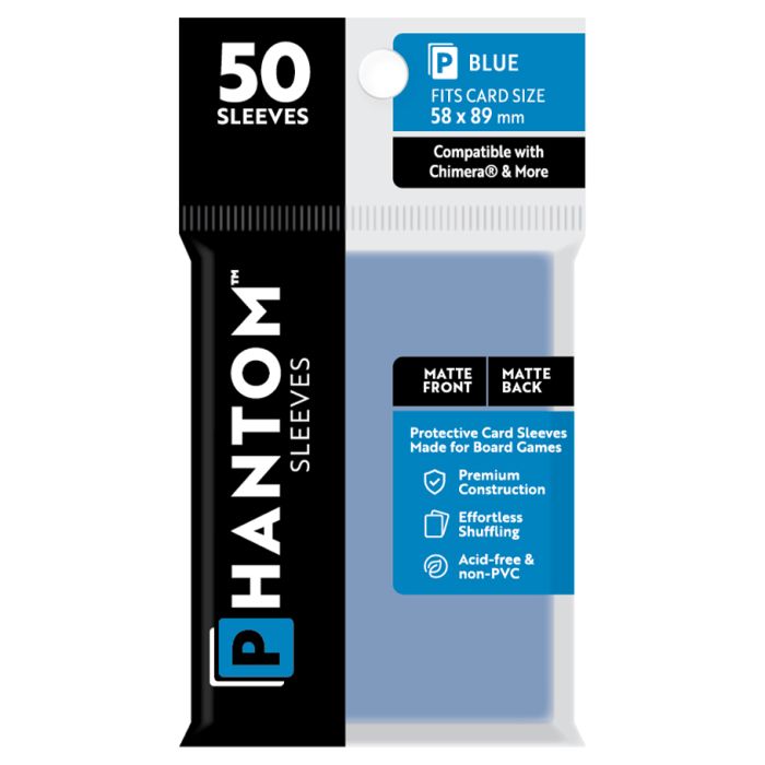 Deck Protector: Phantom Sleeves: Matte/Matte Blue Size (58mmX89mm) (50) - Cats In Hat Inc.
