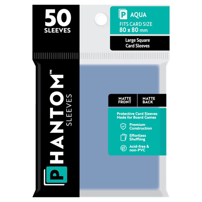 Deck Protector: Phantom Sleeves: Matte/Matte Aqua Size (80mmX80mm) (50) - Cats In Hat Inc.