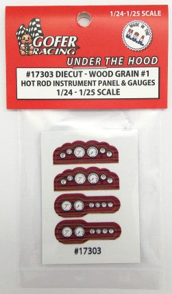 1/24-1/25 Hot Rod Instrument Panel & Gauges Wood Grain #1 (Diecut Plastic)