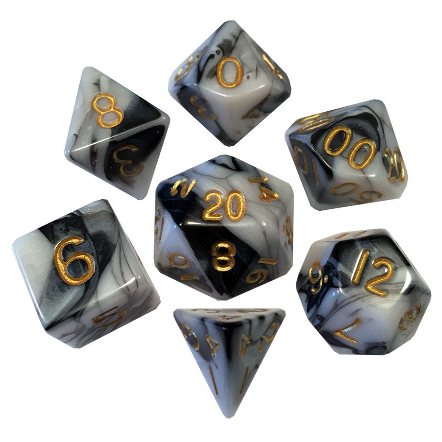 7-Set 16mm Acrylic Black And White Marble With Gold