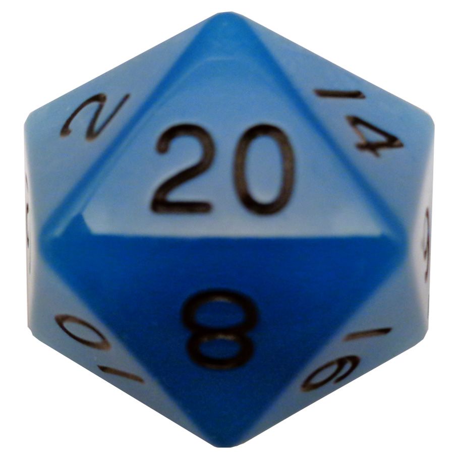d20 Single 35mm Mega Glow in the Dark Blue with Black