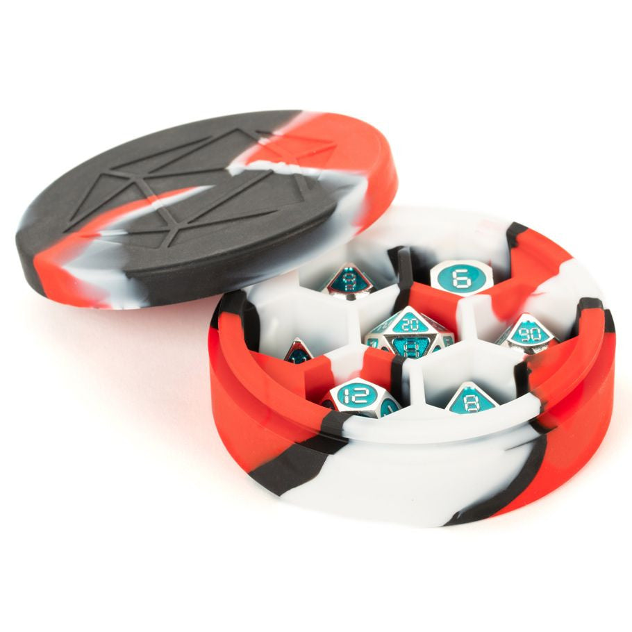 Dice Case: Silicone Round Red, Black, and White