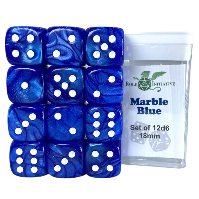 D6 Cube 18mm Marble Blue (12) - Cats In Hat Inc.