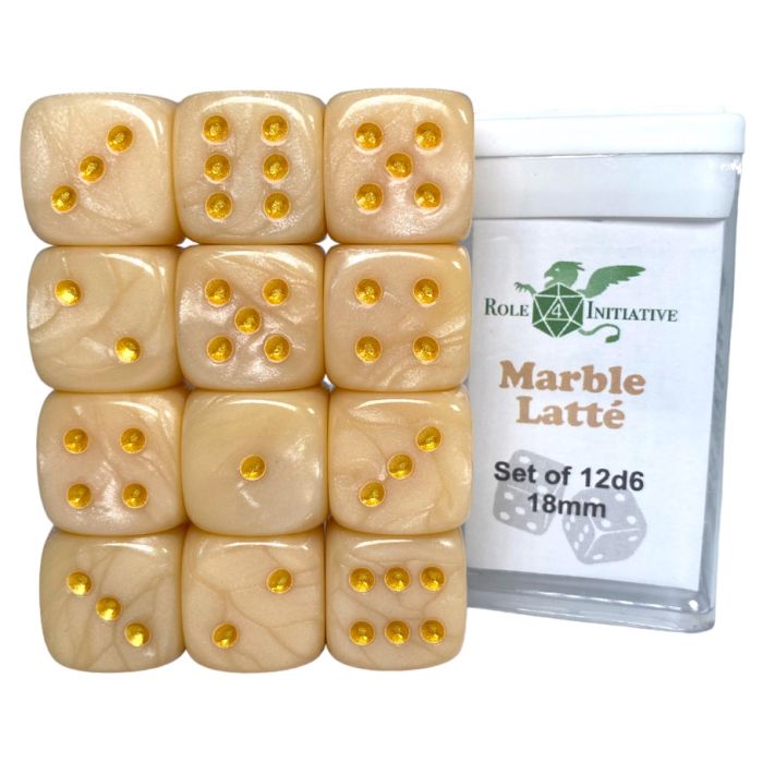 D6 Cube 18mm Marble Latté (12) - Cats In Hat Inc.