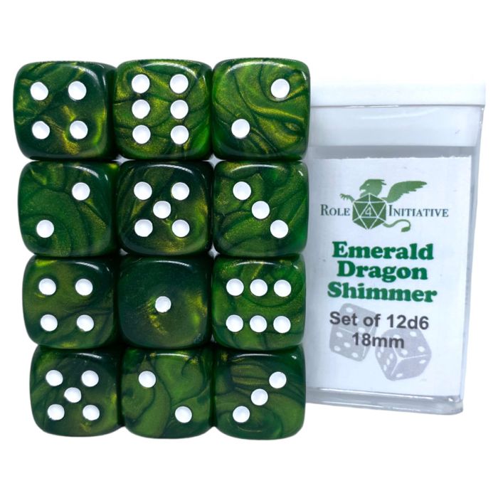 D6 Cube 18mm Emerald Dragon Shimmer (12) - Cats In Hat Inc.