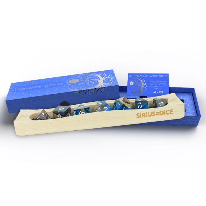 7-Set Sapphire Grove Blue Resin With Nanmu-Style Phoebe Zhennan Wood And White - Cats In Hat Inc.