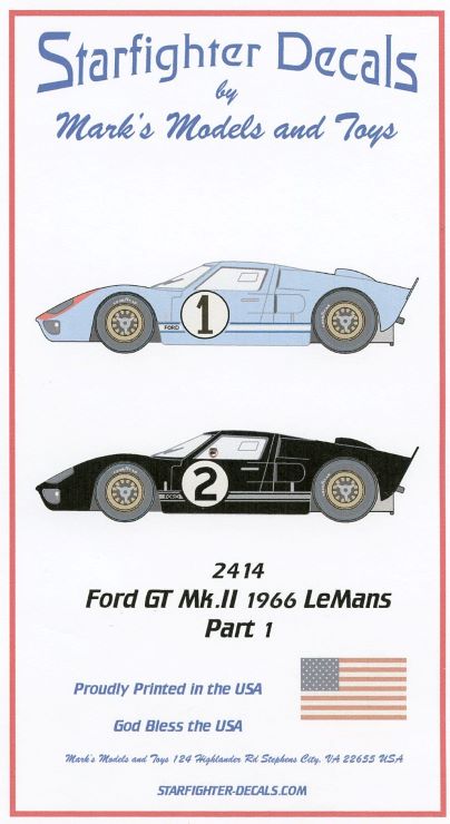 1/24 Ford GT Mk II 1966 LeMans Part 1 Cars 1 & 2 for MGK & FJM