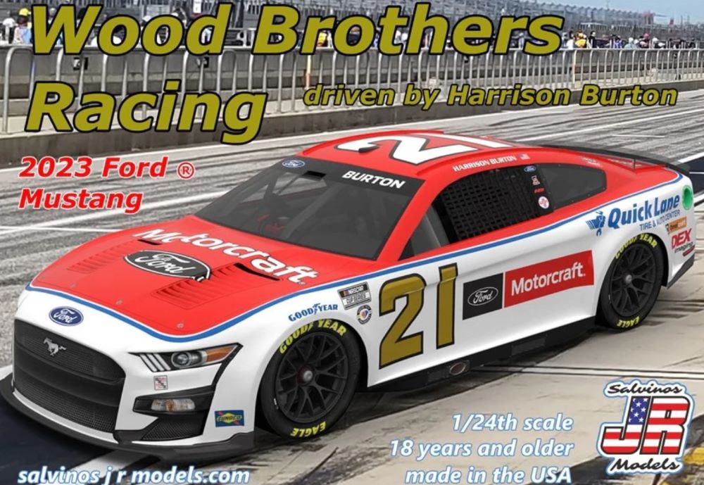 1/24 Wood Brothers Racing Harrison Burton 2023 NASCAR Ford Mustang Race Car (Primary Livery) (Ltd Prod)