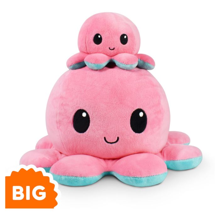 BIG Reversible Octopus Plush: Pink & Aqua - Cats In Hat Inc.