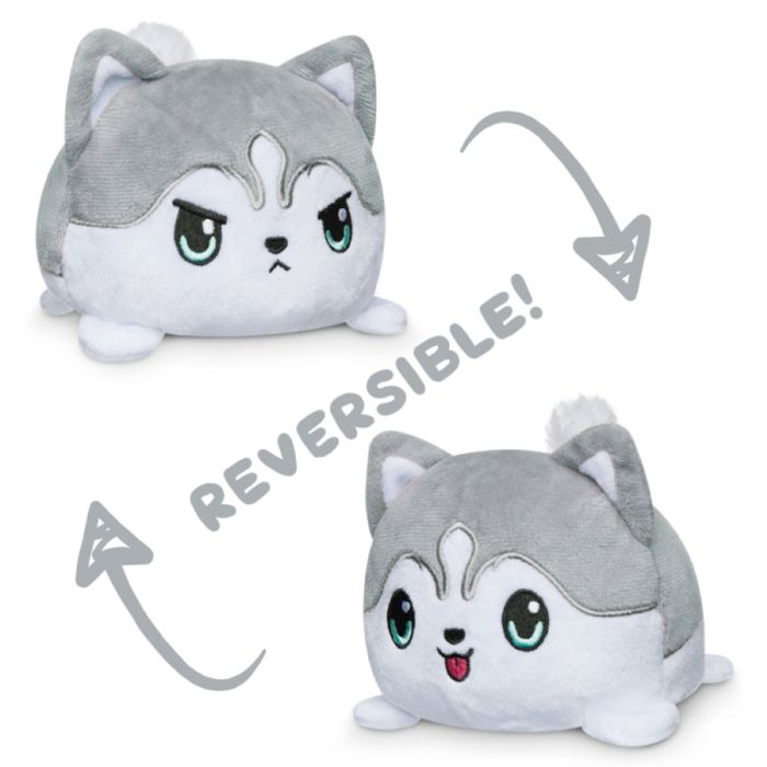 Reversible Husky Plush: Happy Gray & Angry Gray - Cats In Hat Inc.