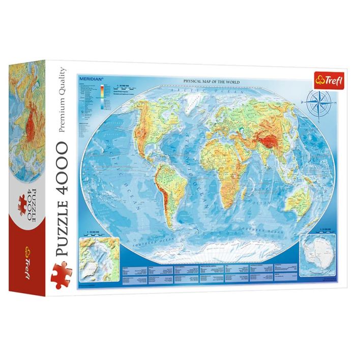 Puzzle: Large Physical Map Of The World 4000 Piece (Trefl Red) - Cats In Hat Inc.