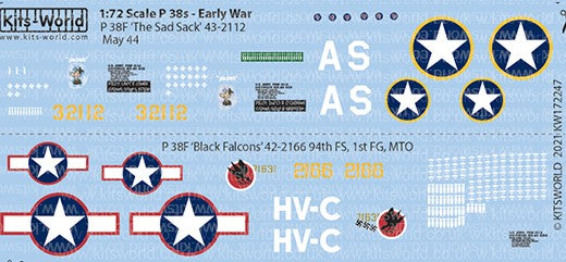 1/72 P38s/F Early War The Sad Sack 95th FS Italy Black Falcons 94th FS 1st FG