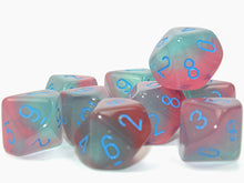 d10 Clamshell Gemini Luminary Gel Green-Pink with Blue (10) By Chessex Manufacturing