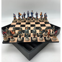 3.25" Civil War Hand Painted Resin Chess Pieces On Black/Maple Chest 13.5" - Cats In Hat Inc.