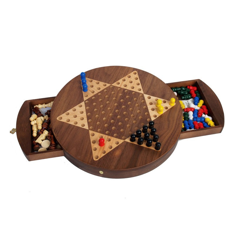 Walnut Round 3-In-1 Set (Chess/Checkers/Chinese Checkers)