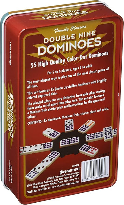 Double Nine Color Dot Dominoes in Tin By Pressman Toy