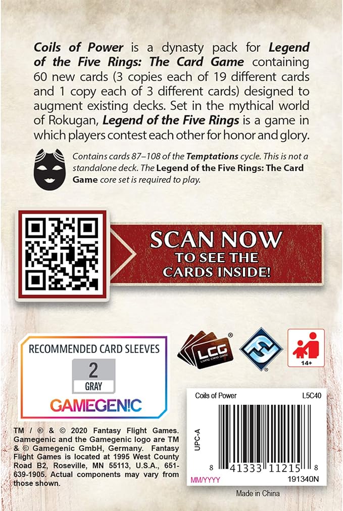 Legend Of The Five Rings LCG: Coils Of Power Dynasty Pack