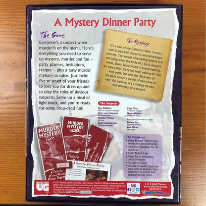 A Taste For Wine And Murder: Murder Mystery Party Game - Cats In Hat Inc.