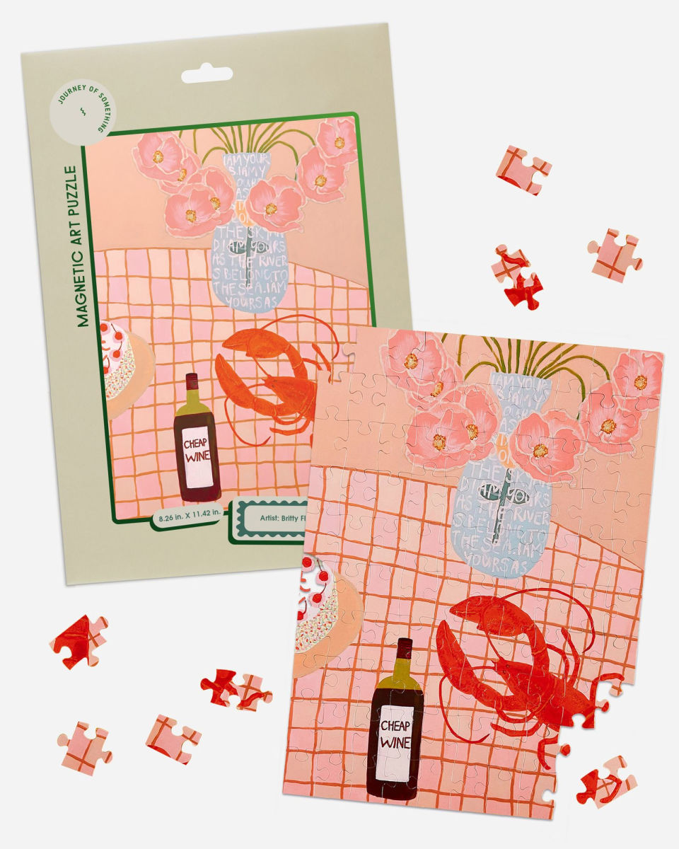 Lobster Lunch Magnetic Puzzle - Artist Designed Fridge Puzzle 100 Piece Fridge Puzzle