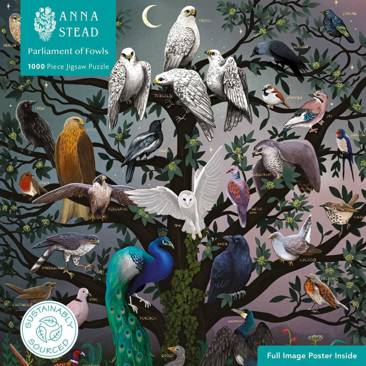 Adult Sustainable Jigsaw Puzzle Anna Stead: Parliament of Fowls: 1000-Pieces. Ethical, Sustainable, Earth-Friendly