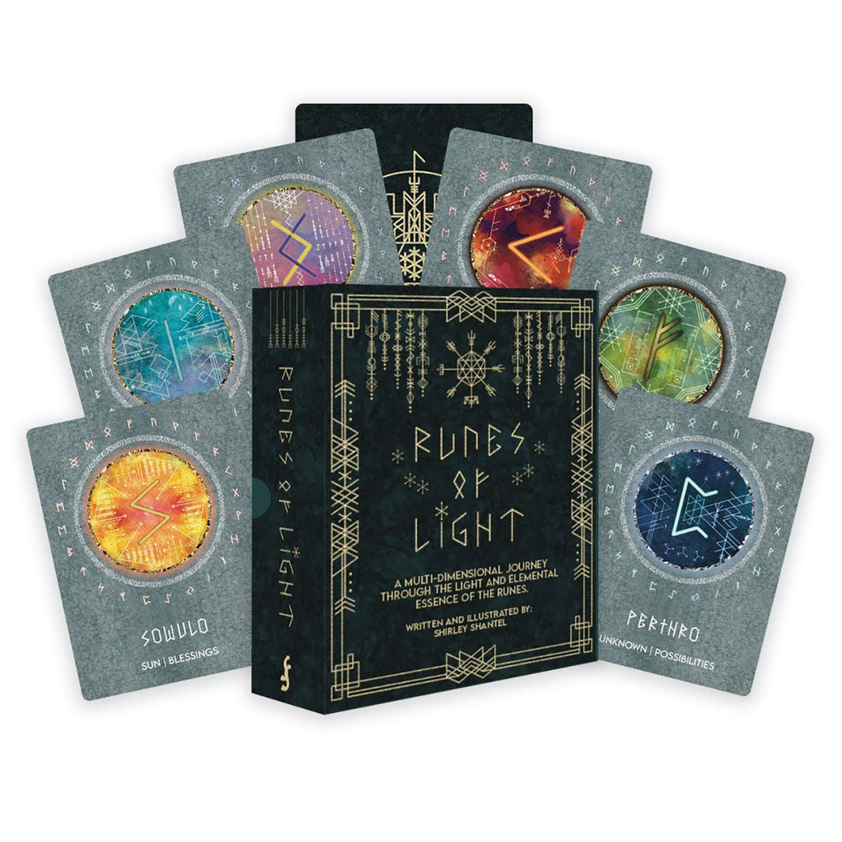 Runes of Light: A Multidimensional Journey Through the Light and Elemental Essence of the Runes (28 Full-Color Cards and 100-Page Full-Color Guidebook