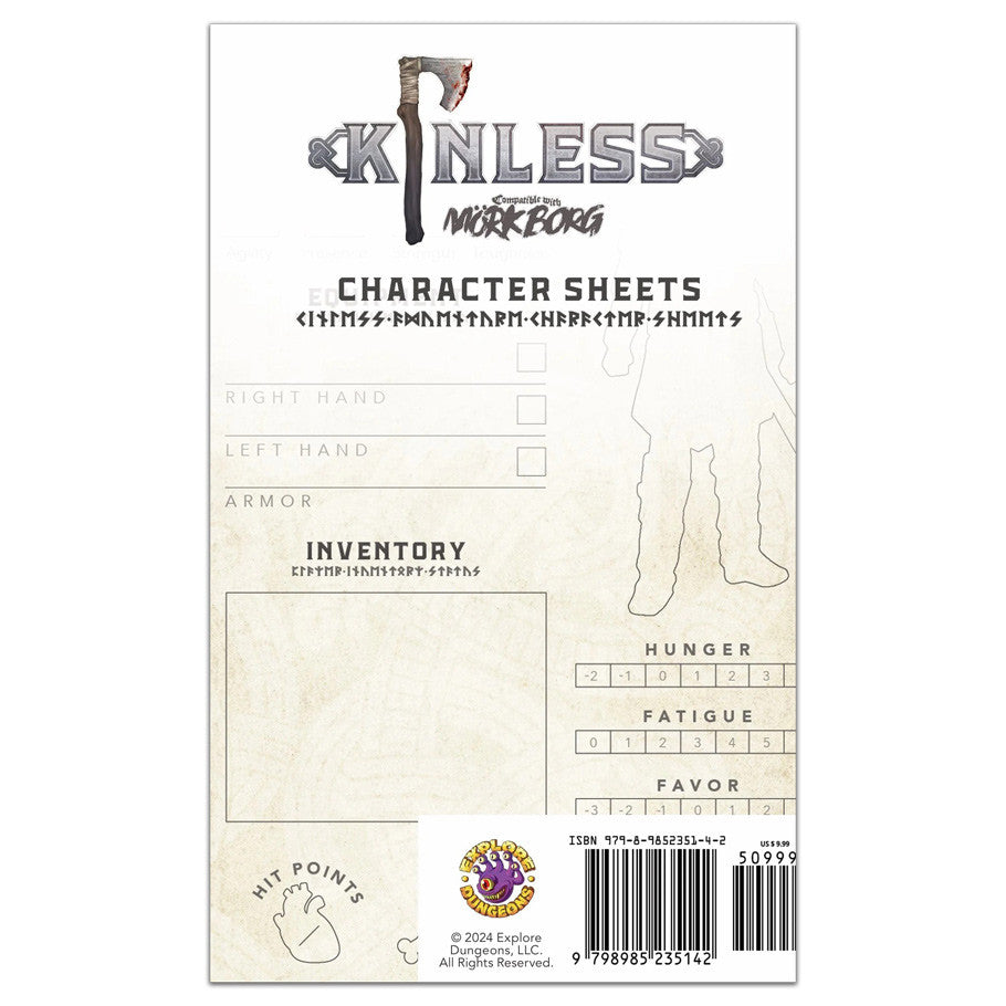 Mork Borg: Kinless Character Sheets