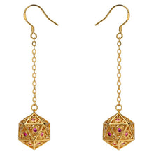 Dice Earrings: Dragon's Eye Gold with Ruby Red Gems