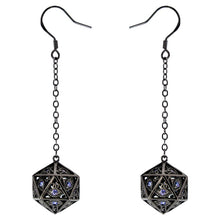 Dice Earrings: Dragon's Eye Gunmetal with Purple Gems