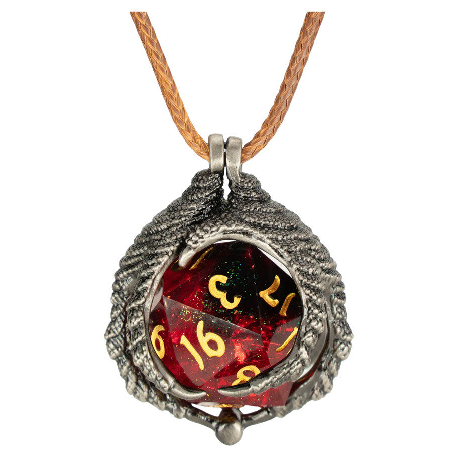 Dice Necklace: D20 Dragon Claw Silver