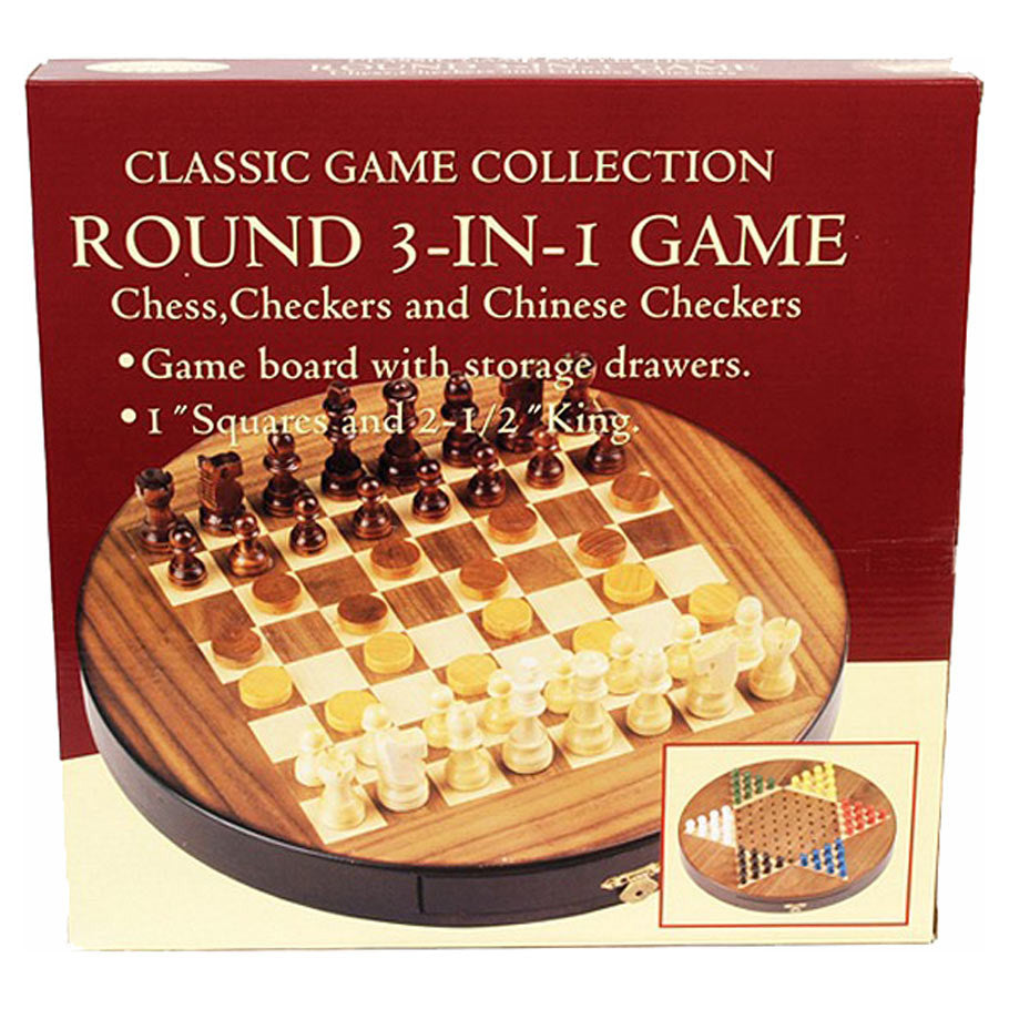 Walnut Round 3-In-1 Set (Chess/Checkers/Chinese Checkers)