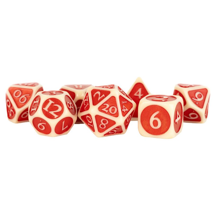 7-Set: Acrylic: 16mm: Ivory w/ Red Enamel