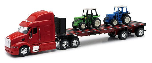1/32 Peterbilt 387 w/Flatbed Trailer & Farm Tractors (Die Cast)