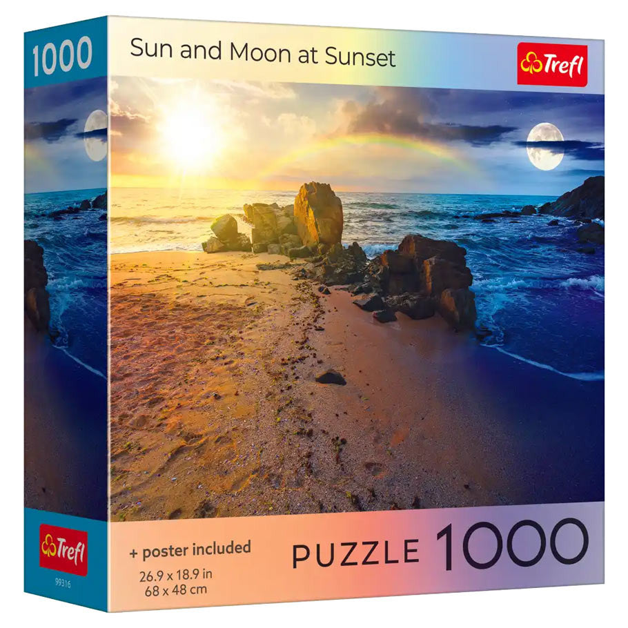 Puzzle: Sun and Moon at Sunset 1000 Piece with Poster (Trefl Red)