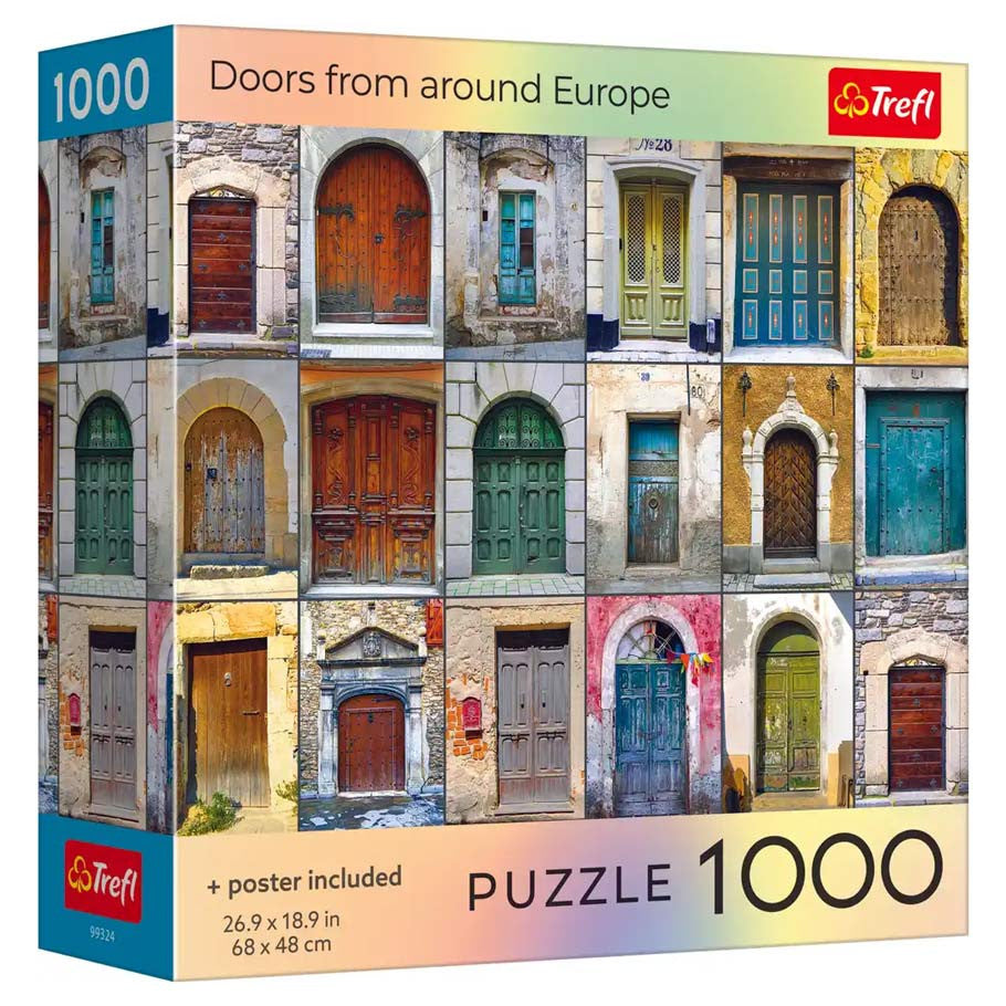 Puzzle: Doors from Around Europe 1000 Piece with Poster (Trefl Red)
